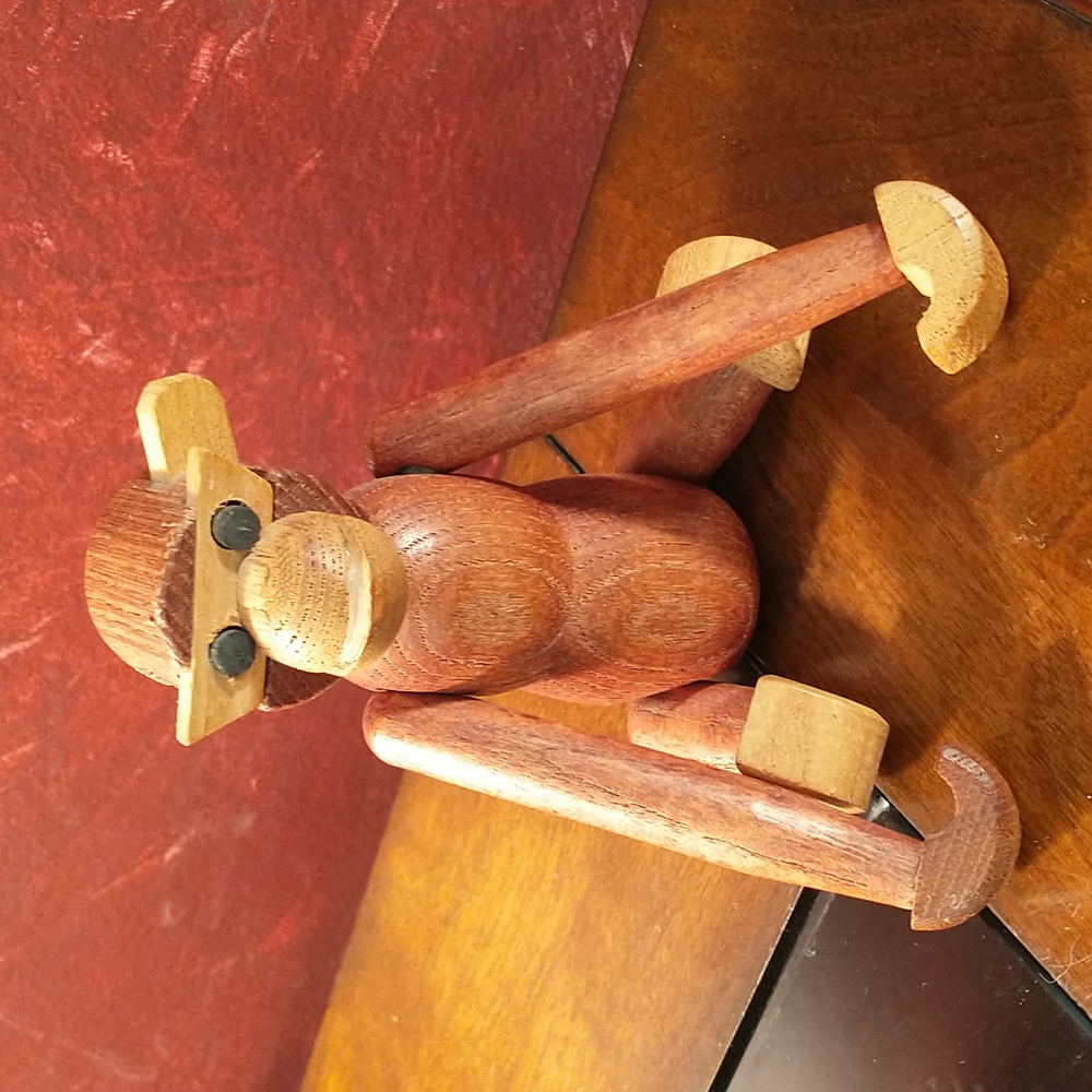Rare - Antique - 50s-60s Viking Jointed Teak Wood Hand Made in Japan Monkey Toy